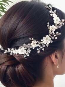 1pc Bridal Wedding Flower Metal Leaf Decor Hair Accessories Hair Band Hair Comb Hair Clip Valentine's Day Accessories - Silver - View 10