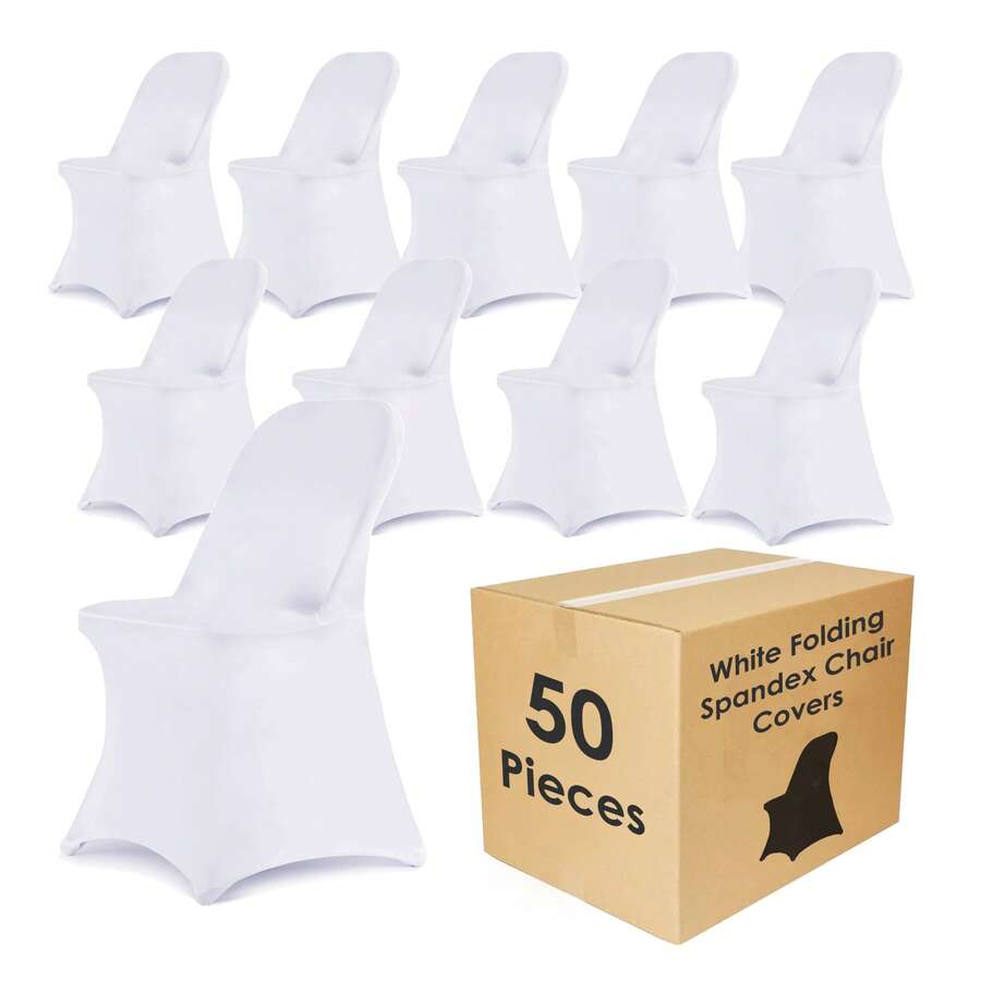 Craft And Party, 10/50pcs White Spandex Folding Chair Covers, Stretch Spandex Banquet Chair Covers Washable Fitted Chair Slipcovers Protector For Party, Wedding, Holidays, Banquet - 白色 - 查看 1