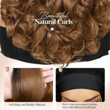 Yaki Curly Headband Wigs For Black Women Kinky Straight Black Headband Curly Ends Synthetic Wear And Go Glueless Half Wig,Mother's Day - Brown Ombre - View 5