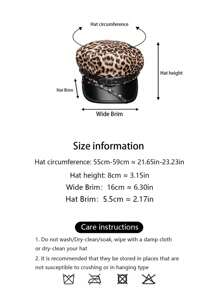 1pc Women Punk Leopard Print Spider Rivet Leather Beret Hat, Suitable For Daily Commute Or Party Halloween