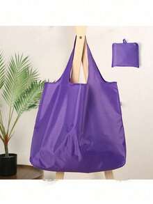 A Reusable Solid-Color Shopping Bag, Large-Capacity Foldable Shopping Bag, Convenient Hand-Carry Waterproof Storage Bag, Perfect For Supermarket Groceries, Shopping, And Travel (Bag Opening Varies Randomly)