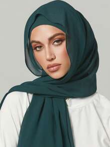 1 件纯色珍珠雪纺围巾，休闲优雅透气头巾，户外防晒头巾，适合日常、海滩和度假