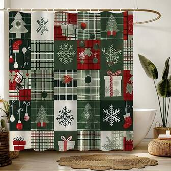 圣诞礼物袜浴帘，带挂钩的浴室窗帘淋浴套装，防水，涤纶面料，可机洗，最佳礼物，圣诞树，浴室装饰，通用房间装饰，家居装饰，浴室配件，节日装饰