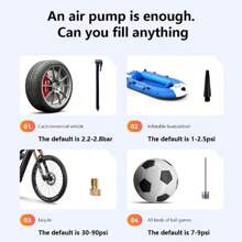 1个车载轮胎充气泵，便携式空气压缩机，有线/无线双用，7.4V/DC12V，150PSI，带数字压力表，快速充气和自动断电，带LED灯，适用于汽车/摩托车/自行车/篮球，汽车配件，礼品。2000mAh 7.4V/DC12V（注意：有线型号不含电池）