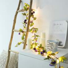 20LED 2.2m Rattan Flower LED String Lights, Artificial Green Leaf Flower Lights, Suitable For Indoor Room Wall Decor, Bedroom Decor, Wedding Party Decoration - Yellow - View 12