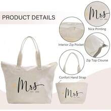 2025 Future Mrs Bride Gifts For Wedding Engagement Bachelorette Party Honeymoon Bridal Shower Gifts For Bride To Be Tote Canvas Cotton Beach Shoulder Bag With Zipper And PocketHalloween Christmas New Year - 2025夫人包套裝 - 查看 6