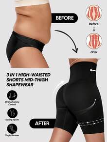 1Pc Women's High-Waist Tummy Control Shorts Mid-Thigh Butt Lift Shapewear For Base Layering