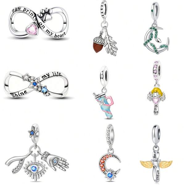 1 Pc 925 Silver Plated Autumn Acorn Green Stone Inlaid Snake Moon Starlight Infinite String Pendant Charm That Fit The Original Women's Bracelet DIY Jewelry Valentine's Day Gift