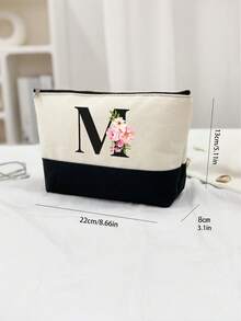 1个字母印花拼接女士手提包/化妆包，教师节礼物，可重复使用手拿包，简约大容量女士旅行化妆包，多功能便携女士礼品，休闲收纳袋，全新购物理想之选，男女通用，情侣款，日常使用，节日，返校季