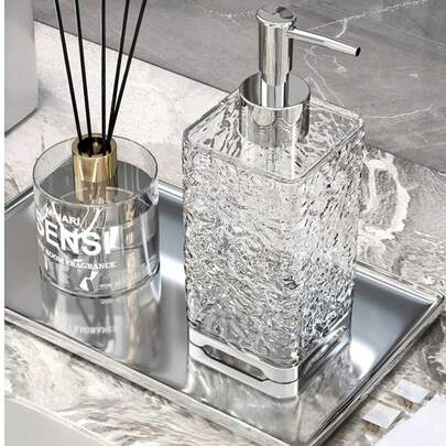 1 件装皂液器可再填充洗手液分配器，PET 方形，半透明按压式分装瓶 300ML/400ML 水波纹现代浴室液体皂液瓶适用于台面厨房浴室，洗手液、洗发水、沐浴露、润肤露、洗洁精、洗衣液、返校用副瓶