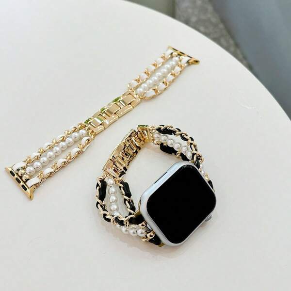 1 pièce Bandes compatibles avec Apple Watch 38 mm 40 mm 42 mm 44 mm 41 mm 45 mm 46 mm 49 mm Ultra Watch Série 10 9 8 7 6 5 4 3 2, Bracelet en cuir blanc nacré pour femmes Bracelet pour Apple Watch