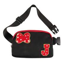 首字母蝴蝶结老鼠腰包，可爱雪尼尔腰包卡通旅行腰包防水斜挎包，适合青少年女孩女儿女士的个性化圣诞生日礼物，非常适合日常和派对 - 黑色 - 查看 25