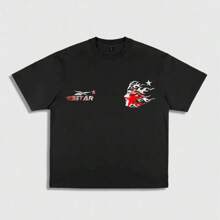 Comfortable Summer 2025 New Pure Cotton T-Shirt 1PC Hells Star Print Men's Round Neck Short-Sleeved Cotton T-Shirt Casual Summer Short-Sleeved Women - Black - View 1