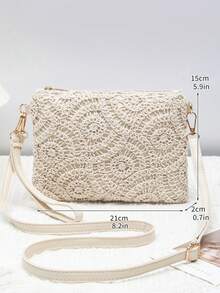 Túi xách mini đi biển, ví đựng tiền xu đeo cổ tay, túi đeo chéo vai nữ, túi đeo vai nhỏ gọn đa năng thời trang xuân hè mới, túi vuông ngọt ngào - Màu be - Xem 3