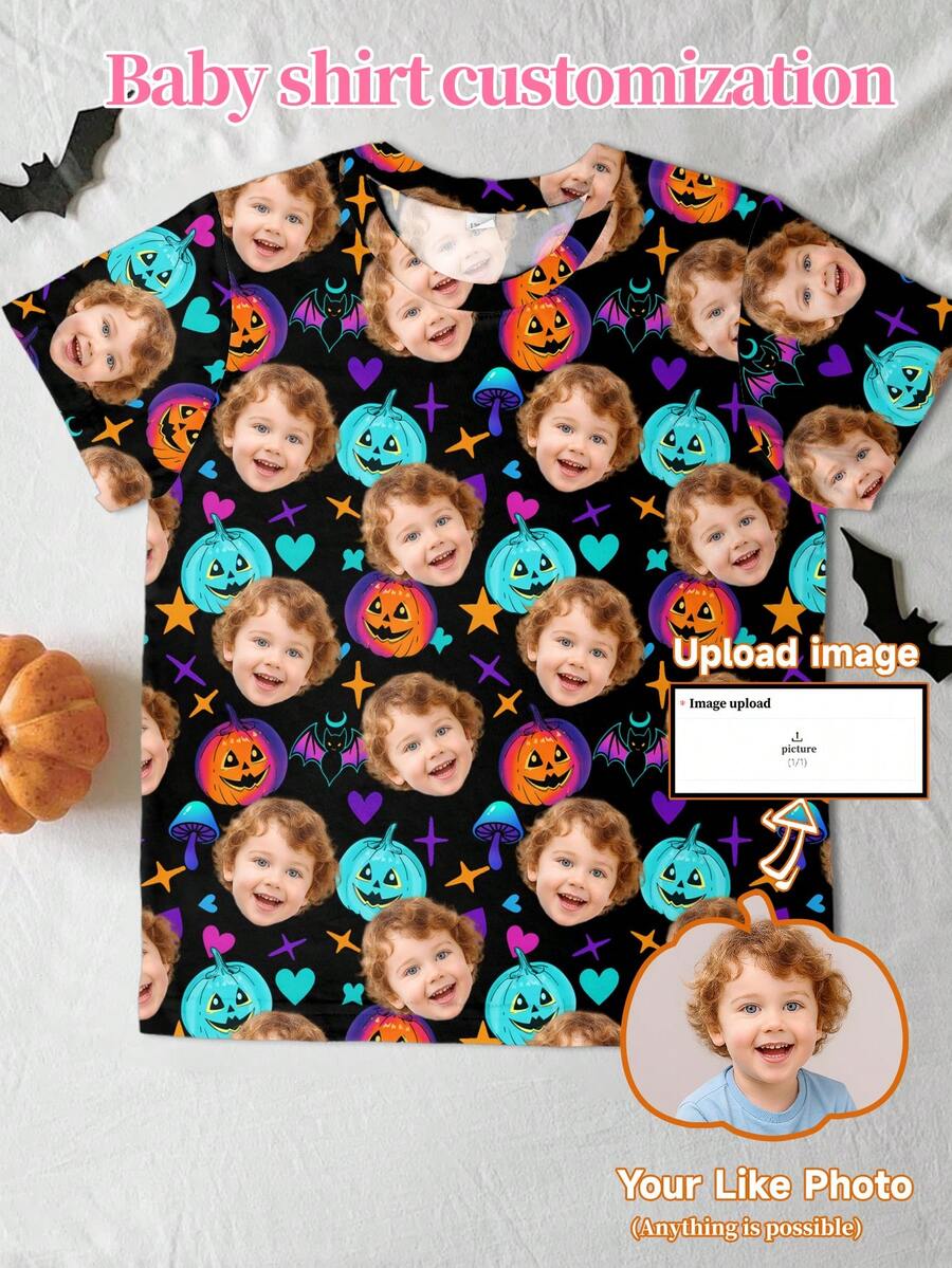 Customized Boys T-Shirt, Personalized Graphic Tee With Portrait Of Children, Pets, Cartoon, Halloween, Holiday Themed Designs, Great Gift