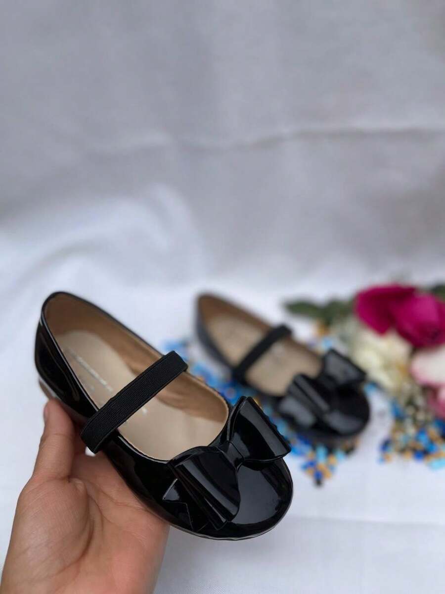zapato zapatilla flats balerina para niña con moño ala moda para fiestas o eventos especiles recubierto negro tipo escolar - Negro - Ver 1