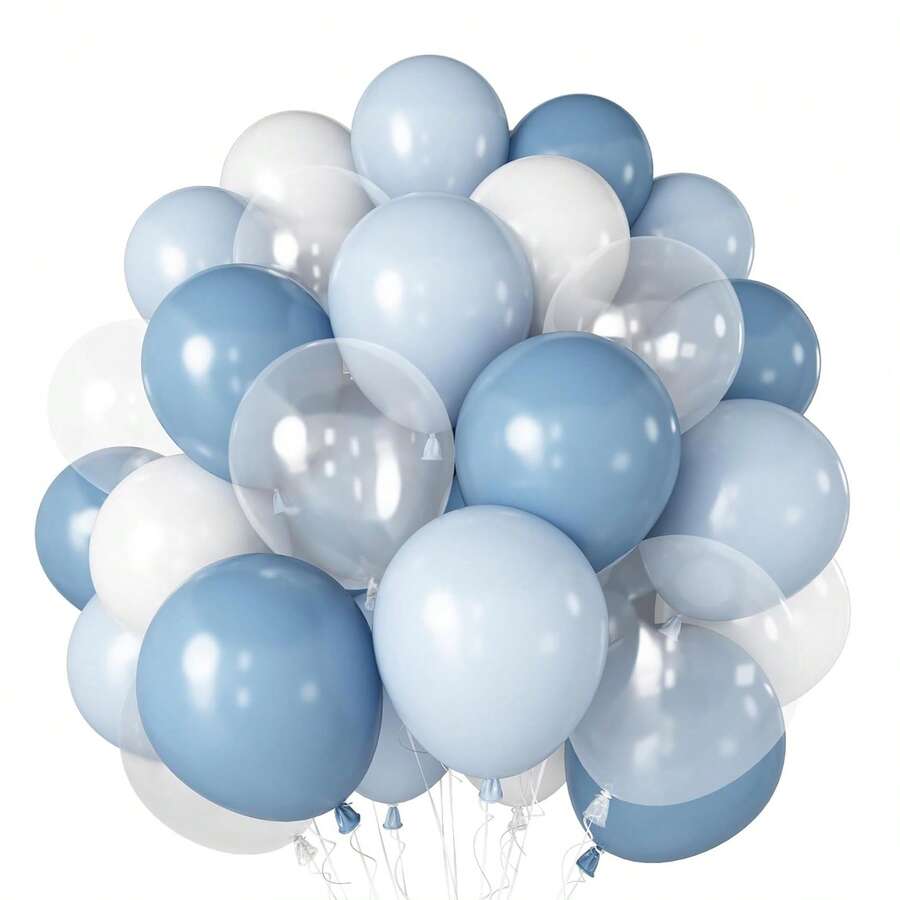 20pcs/35pcs Grey-Blue Balloons, 10-Inch Blue & White Transparent Balloons, Light Blue & Matte White Macaron Balloons, With Clear Balloons Suitable For Valentine's Day Decoration, Children & Adult Birthday, Carnival Theme Party, Wedding, Baby Shower, Gender Reveal Party, Bachelor Party, Celebration, Graduation, Ramadan - Multicolor - View 1