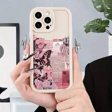 [Teléfono] Funda protectora anticaídas con diseño de periódico, sencilla y elegante, compatible con phone 8/X/XS/XR/11/12/13/14/15 Plus/Pro. Ideal como regalo para tu pareja, familiares y amigos. - Blanco marfil - Ver 3