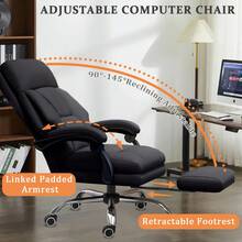Office Chair Adjustable Height Executive Desk Chair With Foot Rest Comfy Computer Chair High Back Ergonomic Leather Office Chairs - Black - View 4