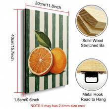1 Peça Impressão em Tela de Arte de Frutas Vintage Listrada Laranja com Moldura/Sem Moldura, Decoração Minimalista Botânica de Fazenda, Arte de Parede Rústica para Sala de Estar, Sala de Jantar, Apartamento, Decoração Doméstica Moderna