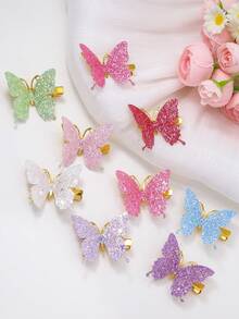 15pcs/Set Girls' Colorful Shiny Butterfly Hair Clips, Simple Hair Pins For Bangs & Sides, Versatile Hair Accessories, Gentle On Hair, Suitable For Daily Use - Multicolor - View 2