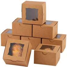 50pcs Kraft Paper Square Cake Boxes, Hollow Window Paper Boxes For Candy, Macarons, Donuts, White