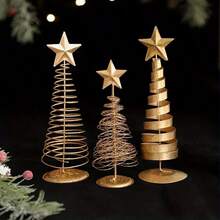 1PC,Gold Mini Wrought Iron Christmas Tree, Mini Star Metal Christmas Tree, Tabletop Christmas Tree Decoration For Christmas Party, Home Decoration, Gifts