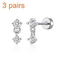 1 Cặp/3 Cặp Hoa tai đinh vít Cubic Zirconia 8A, Hoa tai sụn mặt trăng, Đinh xương mũi nhỏ tinh tế, Khuyên xỏ sụn mềm phẳng, Trang sức quà tặng hẹn hò cho nữ - kim cương đôi bạc - Xem 13