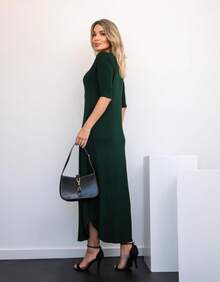 Long Dress 3/4 Sleeve Comfy Fashion With Pocket - Màu xanh lá cây đậm - Xem 2