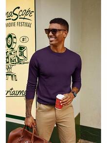 Men's Sweaters Crewneck Basic Lightweight Wool Blend Knitted Pullover Long Sleeve Shirts For Menhalloween - Màu tím - Xem 3