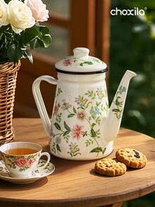 1pc搪瓷水壶画花瓶1.2升大容量水壶咖啡壶窄口油壶煮茶壶家用煮茶壶茶壶适用于电炉燃气泡茶煮咖啡 - 搪瓷茶壺 - 查看 6