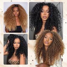 Perucas sintéticas Jerry Curl de 24 polegadas, perucas crespas e cacheadas para mulheres afro, 13x5x1,5, pretas, pré-depiladas, perucas de renda frontal Latisha para mulheres