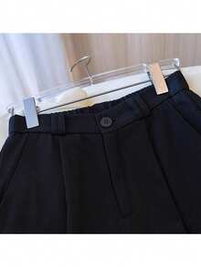 Calça feminina de perna larga, nova, outono/inverno, listrada, patchwork, cor contrastante, zíper, botão, bolsos, adequada para uso casual, escritório e deslocamento - Azul escuro - Ver 7