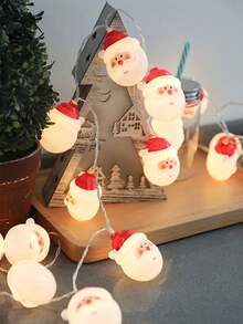 Christmas Snowman Santa LED String Lights, Battery Operated Fairy Lights, Indoor Xmas Decor For Christmas Tree Bedroom Window Holiday Party Decoration, Christmas String Lights, Xmas Tree Decoration Lights - White - View 9