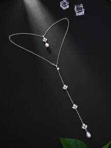 1pc Fashionable & Simple European And American Style Water Drop Backless Body Chain Necklace With Tassel For Women