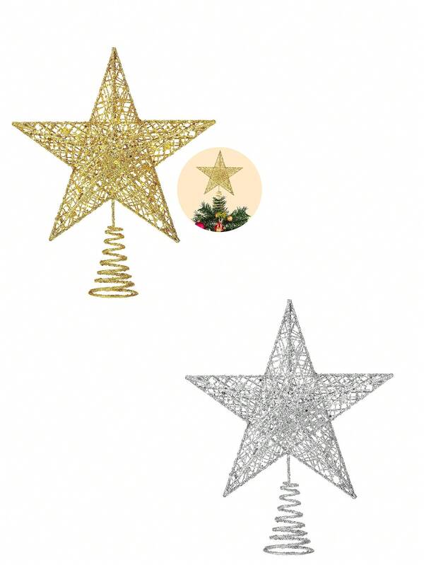 1/2 peças de enfeite de árvore de Natal em formato de estrela dourada/prateada brilhante, ideal para festas de fim de ano, decoração de casa, ambientes internos, bares, lojas e escritórios (pode apresentar pequenas amassaduras que podem ser removidas com uma leve pressão). Decoração de Natal para casa, decoração de ambientes e decoração de inverno.