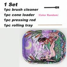 4 Stücke/Set Zigarettenrollschale Set | Größe - 18 cm x 14 cm | Cartoon Metall Rollschale - Perfektes Raucher Zubehör für Zigarettenpapiere und vorgefertigte Kegel Set