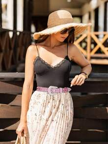 1pc  Blingbling    Party    PU Leather    Grommet Eyelet    Women's Women's SK2 Belt With Diamonds Belt With Diamonds  Western Studded Belt - 粉色 - 查看 6