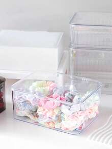 1pc Hair Accessories Storage Box, Includes Hair Scrunchies, Rubber Bands, Hair Clips, Headbands And Hair Ornaments, Transparent And Dust-Proof, Multi-Functional Desktop Organizer Box For Bathroom, Vanity Table - Multicolor - View 11