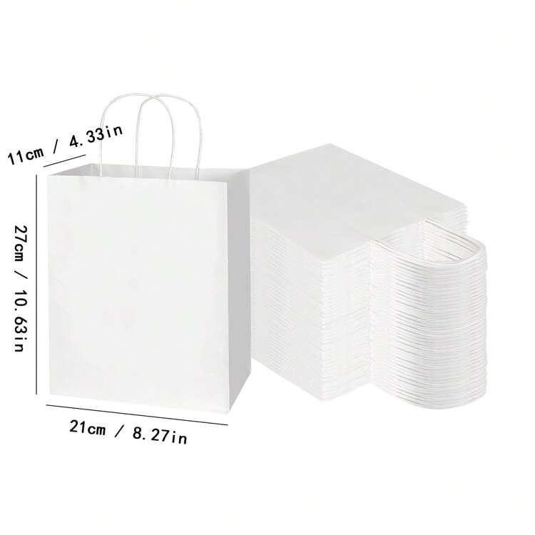 24 יחידות שקיות נייר קראפט לבנות בגודל בינוני 16x22x8 ס"מ, 27x21x11 ס"מ, 33x25x12 ס"מ, שקיות מתנה רב פעמיות, שקיות, שקיות לטובת מסיבה, שקיות חתונה, שקיות מתנה לחברים - לבן - ראה 15