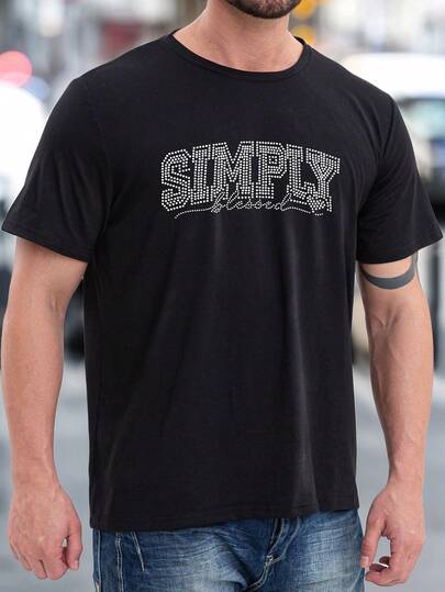 男士水钻装饰圆领短袖 T 恤，简约时尚，适合夏季