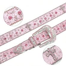 SUOSDEY Unisex Rhinestone Belt  Halloween    Vintage    Rivet    Sparkly Bling Diamond  Belts  Music Festival Wear - Hồng - Xem 4