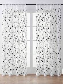 1pc Embroidered Sheer Curtains, Floral Leaf Pattern, Rod Pocket, UV Protection, Breathable, Transparent, Polyester, Rod Pocket, No Lining, For Living Room, Bedroom, Dining Room - Black - View 11