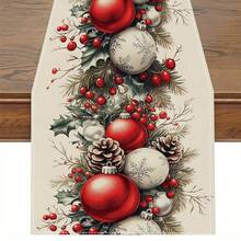 Christmas Red Bells Pine Cones Table Runner Dresser Scarves Table Decor Winter Xmas Kitchen Dining Table Runner Christmas Decorations