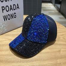 Gorra de béisbol con costuras bicolor y tachuelas de diamantes para mujer con brillantes diamantes de imitación, moderna y versátil para ir de compras, protegerse del sol y protegerse del sol. - Multicolor - Ver 10