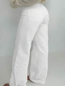 女式大码宽松直筒牛仔裤 - 白色 - 查看 9