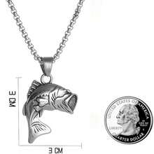 Collana con ciondolo in acciaio inossidabile a forma di pesce persico dalla bocca grande - Pendente a forma di pesce persico che salta - Regalo amuleto per pescatori