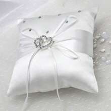 Almohada para anillos Amias, cojín para anillos de boda de 5.91 X 5.91 pulgadas, con bolsillo de flor y lazo adorable para decoración de boda y fiesta, gran lazo de colección simple, soporte para almohada de anillos de ceremonia de boda