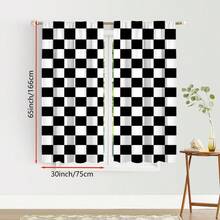2pcs Minimalist Pink And White, Black And White Two-Tone Color Blocking Plaid Blackout Curtains-Rod Pocket Design For Privacy And Easy Installation For Bedroom,Living Room,Bathroom And Other Daily Decoration,Machine Washable Polyester - Multicolor - View 9