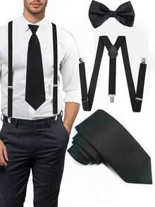 1 pieza Accesorio de moño de unicolor con clip ajustable para el cuello para bodas, fiestas o padrinos. TEMPORADA DE GRADUACIÓN, ACTUACIÓN EN ESCENARIO, MOÑO DE SATÉN NEGRO (TAMAÑO GRANDE 12*6.5CM) - Negro - Ver 2